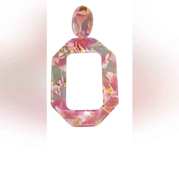 Pink and Gold Acrylic Drop Earrings - Picture 2 of 4